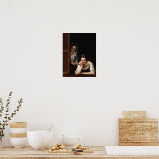 Two Women at a Window by Bartolome Esteban Murillo ポスター (キッチン)