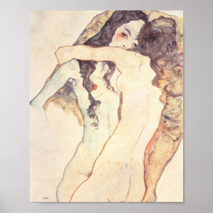 Two Women Embracing Egon Schiele ポスター