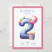 Two Years Old Simplistic Birthday Invitation 招待状 (正面)