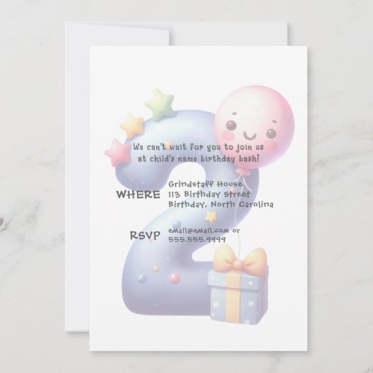 Two Years Old Simplistic Birthday Invitation 招待状 (裏面)