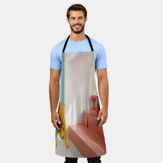 Two yellow wooden bar stools エプロン (着用した状態)