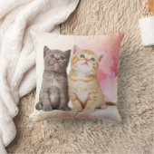 Two Young Cats Cute Grey Kitten and Yellow Kitten クッション (ブランケット)