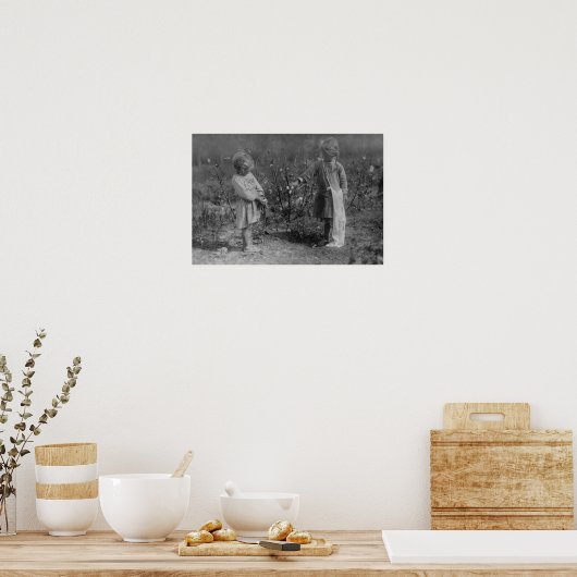 Two Young Girls Picking Cotton Photograph ポスター (キッチン)