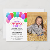 TWOrrific 2nd誕生日バルーンパープルフォト 招待状 (正面)