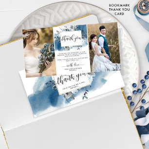 Two's 結婚 Photo Blue Water colorフローラありがとう サンキューカード
