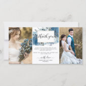 Two's 結婚 Photo Blue Water colorフローラありがとう サンキューカード (正面)