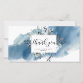 Two's 結婚 Photo Blue Water colorフローラありがとう サンキューカード (裏面)