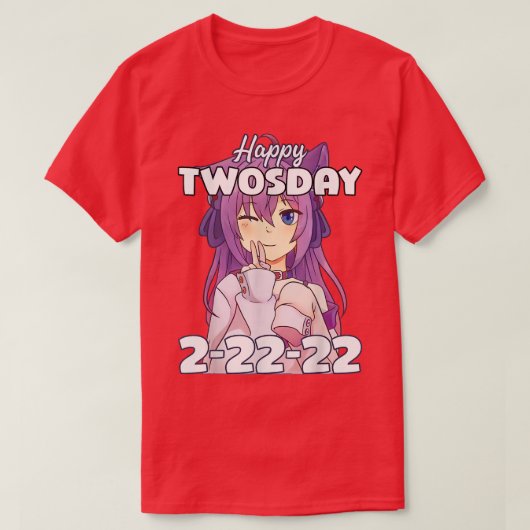 Twosday 2-22-22アニメガール二指平和ポーズ tシャツ (デザイン正面)