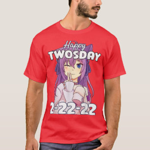 Twosday 2-22-22アニメガール二指平和ポーズ tシャツ