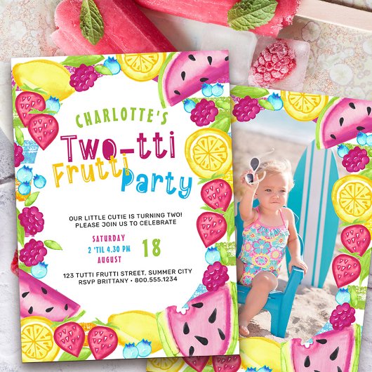 TWOtti Frutti パーティー 2歳の誕生日フォト 招待状