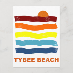 tybeeのビーチの海の日没の夏期休暇のおもしろい ポストカード