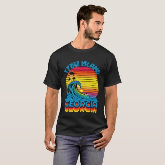 Tybee Island Georgia Retro Throwback Surf & Beach  Tシャツ (正面フル)