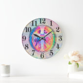 Tye Dye Crossとハートの中心 ラージ壁時計 (ホーム)