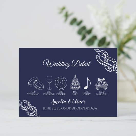 Tying Knot Nautical Rope White&Navy Wedding Detail エンクロージャーカード (スタンド正面)