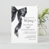 Tying the Knot Black Ribbon Watercolor Wedding 招待状 (スタンド正面)