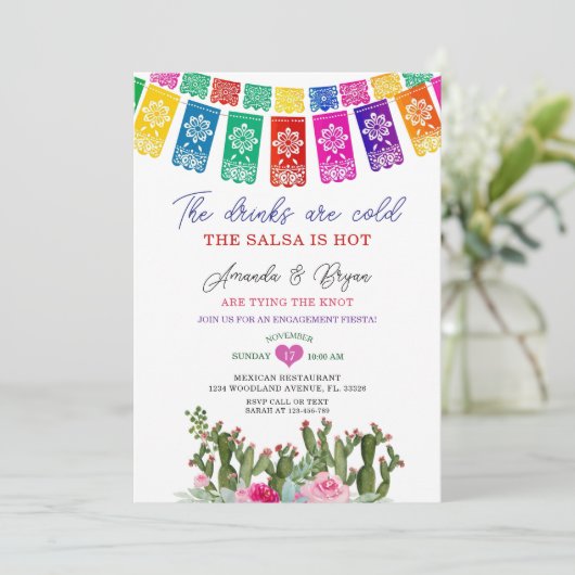 Tying The Knot Cactus Floral Engagement Fiesta 招待状 (スタンド正面)