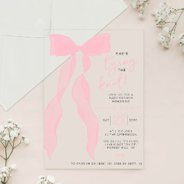 Tying The Knot Elegant Pink Bow Bridal Shower アクリル招待状