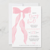 Tying The Knot Elegant Pink Bow Bridal Shower 招待状 (正面)