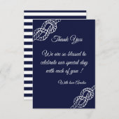 Tying The Knot Nautical Rope White & Navy Wedding サンキューカード (正面/裏面)
