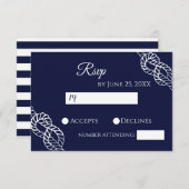 Tying The Knot Nautical Rope White & Navy Wedding 出欠カード (正面/裏面)