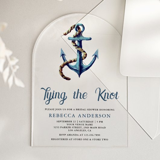 Tying the Knot Navy Blue Anchor Rope Bridal Shower アクリル招待状