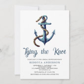 Tying the Knot Navy Blue Anchor Rope Bridal Shower 招待状 (正面)