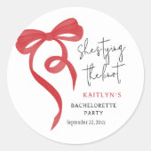 Tying the Knot Red Coquette Bow Bachelorette Party ラウンドシール (正面)