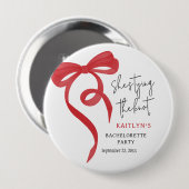 Tying the Knot Red Coquette Bow Bachelorette Party 缶バッジ (正面&裏面)