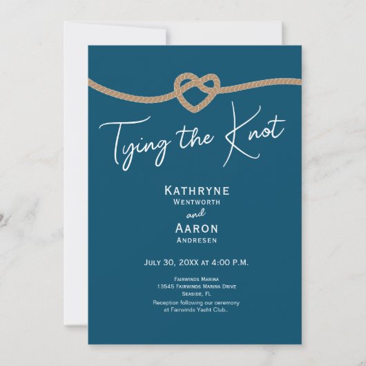 Tying the Knot Rope Coastal Blue Nautical Wedding  招待状 (正面)