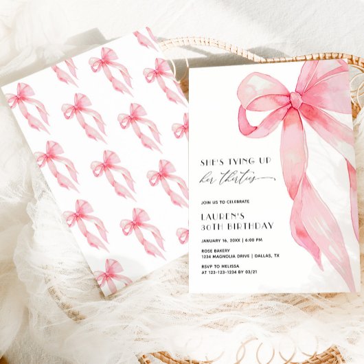 Tying Up Her Thirties Coquette Bow 40th Birthday 招待状