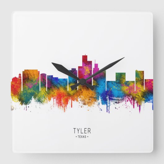 Tyler Texas Skyline スクエア壁時計 (正面)