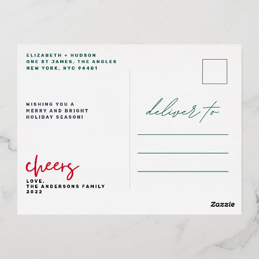 TYPEはっきりしたテンプレート文字ハッピーホリデー金ゴールド写真 箔シーズンポストカード (裏面)