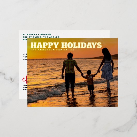 TYPEはっきりしたテンプレート文字ハッピーホリデー金ゴールド写真 箔シーズンポストカード (正面/裏面)