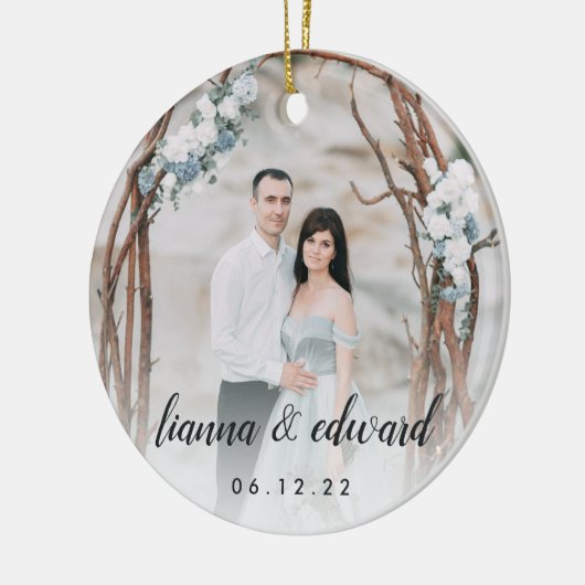 Typeエレガントパーソナライズされた 結婚の写真 セラミックオーナメント (左)