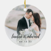 Typeエレガントパーソナライズされた 結婚の写真 セラミックオーナメント (裏面)