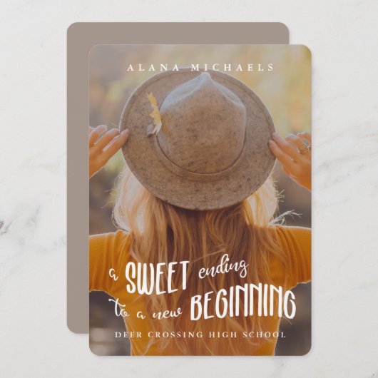 Type お洒落 Photo 2023 Graduation Party Taupe 招待状 (正面/裏面)