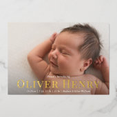 Type エレガント Full Photo Foil Birth Announcement 箔招待状 (正面)