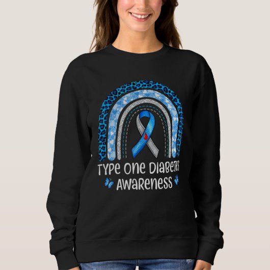 Type 1 Diabetes Awareness Bleached Rainbow leopard スウェットシャツ (正面)