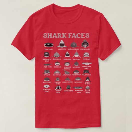 Types Of Shark Faces Tシャツ (デザイン正面)