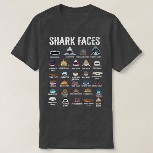 Types Of Shark Faces  Tシャツ (デザイン正面)
