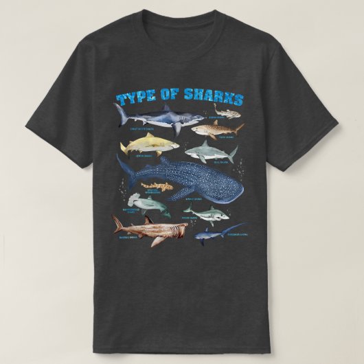Types Of Sharks Marine Biology  Tシャツ (デザイン正面)
