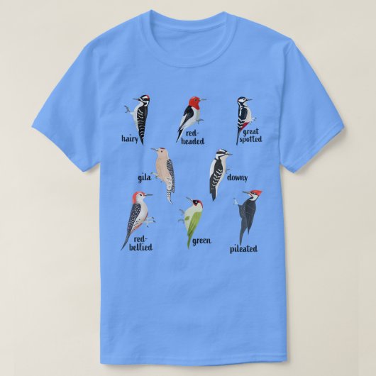 Types of Woodpecker Bird watching Wildlife  Tシャツ (デザイン正面)