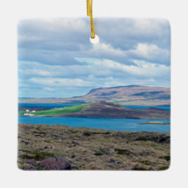 Typical Iceland morning seascape with farms セラミックオーナメント