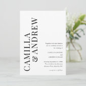 Typographicモダン Black and White QRコード結婚 招待状 (スタンド正面)