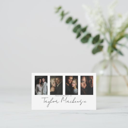 Typography 4 Photo Template Personalized QR Code 名刺 (スタンド正面)