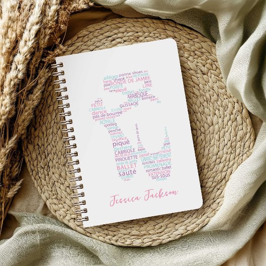 Typography Ballet Shoe Pink and Aqua with Name ノートブック