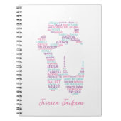 Typography Ballet Shoe Pink and Aqua with Name ノートブック (正面)