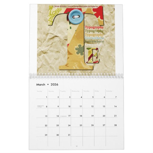 Typography Calendar カレンダー (3月 2026)