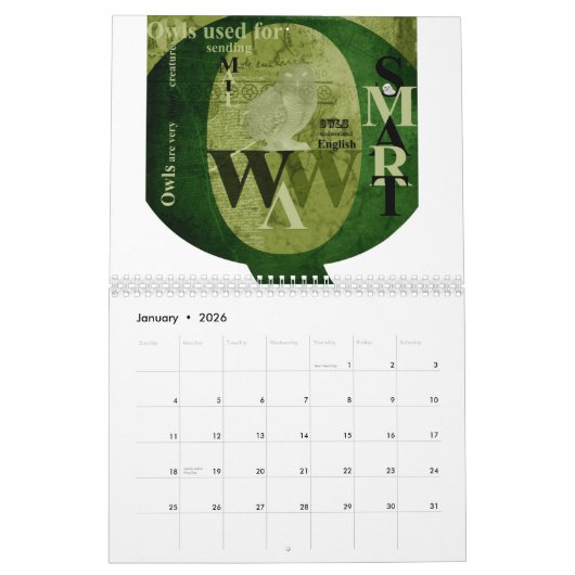 Typography Calendar カレンダー (1月 2026)