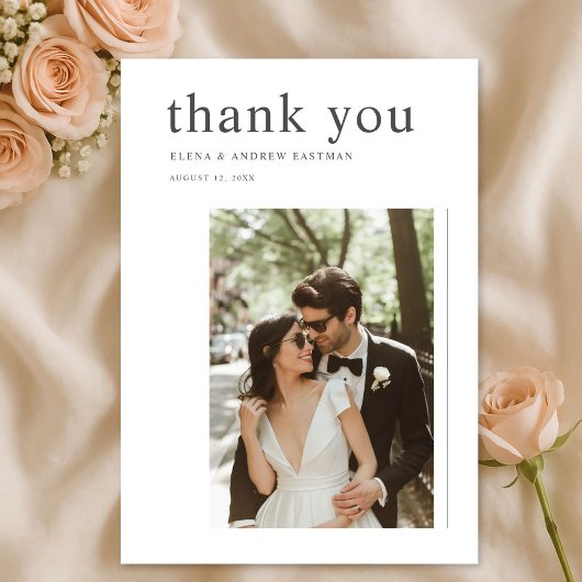 Typography Modern Minimalist Chic Wedding Photo サンキューカード